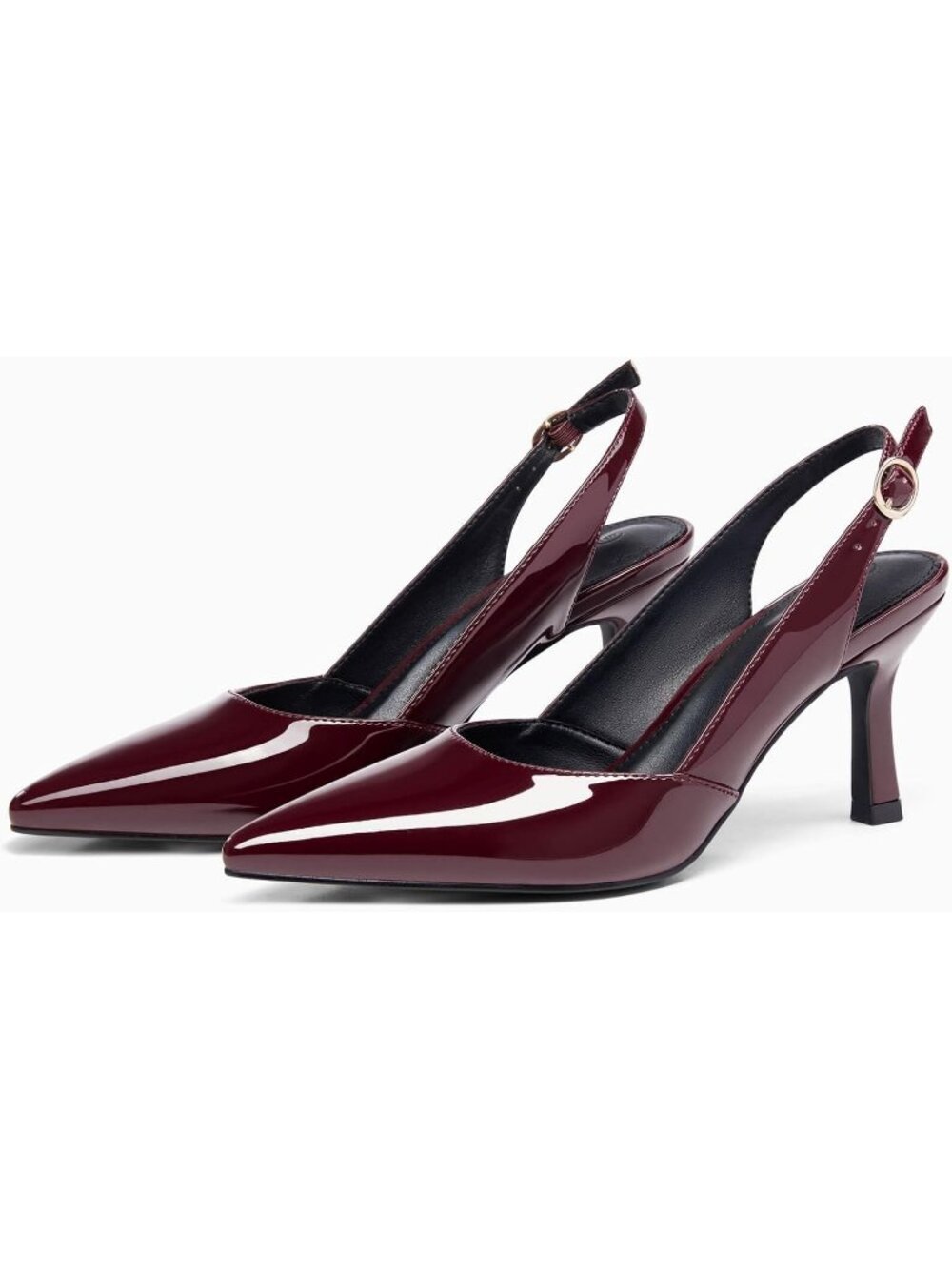 Women's Burgundy Slingback Kitten Heel Closed Pointed Toe Party Dress Pump Shoes - Picture 3 of 4